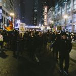 protesters on the middle of road