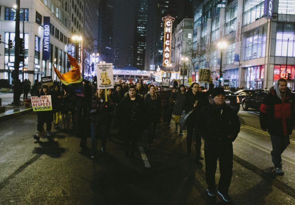 protesters on the middle of road